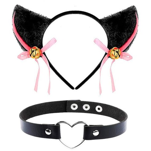 JAHEMU Čelenka do kočičích uší Kočičí uši Černé doplňky do vlasů Liščí uši s náhrdelníkem se
