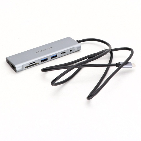 USB rozbočovač Lention, 8v1, sivý