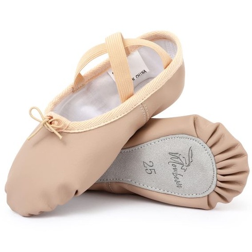 Monbessi dívčí kožené baletní boty s celokoženou podrážkou Baletní pantofle Dívčí dětské (béžová,