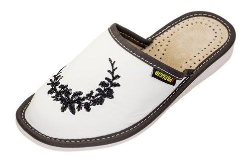 APREGGIO Dámské kožené pantofle vel. 40 Bílá Černá - Pohodlné kožené pantofle Ženy - Ručně vyráběné