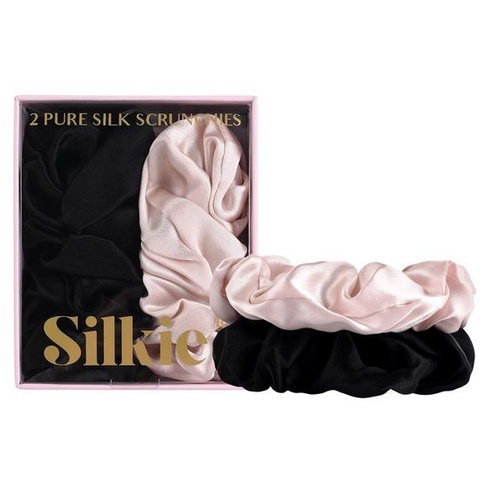SILKIE 2Sada 100% čistá morušová hodvábna smotanová káva čierna Veľké nadmerné scrunchies Hodvábna