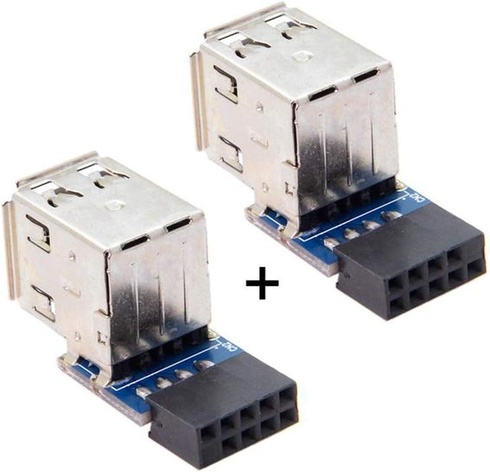 Cablecc 2 x 9pinový / 10pinový konektor pro základní desku (samice) na duální USB 2.0 samice,
