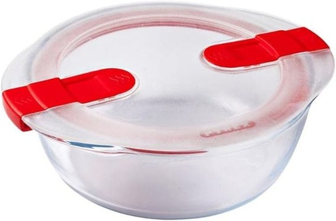 Pyrex - Varte a ohrievajte - Okrúhla sklenená misa so vzduchotesným vekom Špeciálna pre mikrovlnné