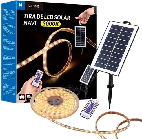 M Ledme - Venkovní solární LED pás zahradní IP68 ponorný, 5 m 300 LED, teplé bílé LED světlo, se
