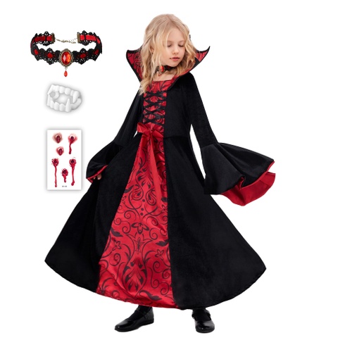 Kostým Funnlot Dievčenské kostým upírov gotický Halloween Kostým upírie zuby Karnevalový kostým cosplay L