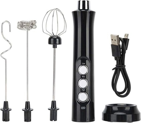 Elektrický napěňovač mléka se 3 rychlostmi, dobíjecí přes USB, se 3 metličkami, elektrický