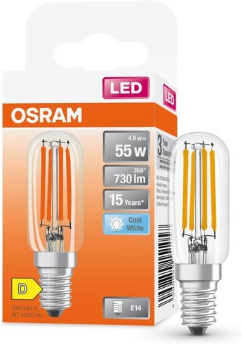 Osram SPECIAL T26 FIL 55 malá špeciálna LED žiarovka s päticou E14, tenký tvar, 4,9 W, 730lm, 4000K,