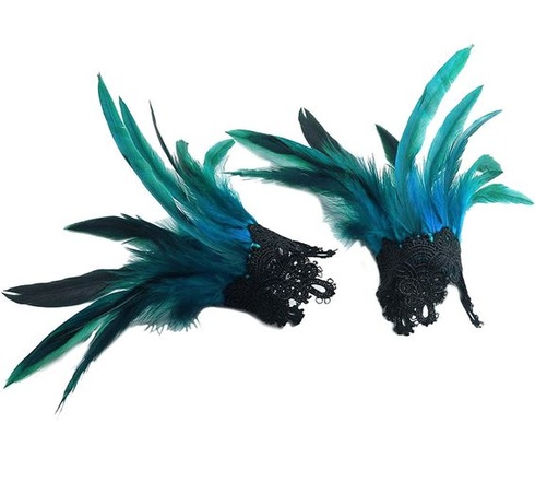 keland Mardi Gras kostýmy gotický náramek na zápěstí s péřovou manžetou na Halloween (kyselá modrá)