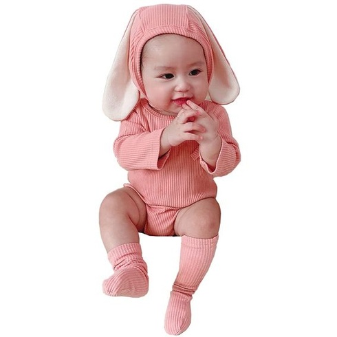 PUPYGIYUC Dětský zajíček Dětský velikonoční obleček Dětský overal s 3D zajíčkovým ušním kloboukem