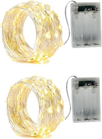 BXROIU 2 x 50 LED svietidiel na batérie, 5 metrová strieborná drôtená girlanda, 2 režimy svetelných