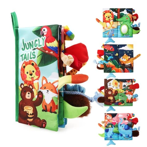 JoyPlus Montessori detské hry pre rané učenie 0-12 mesiacov, látkové hračky pre zvieratá, so zrkadlom,