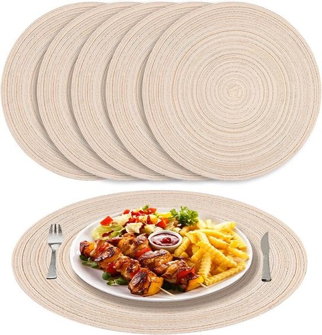 NAKIHOUSE prestieranie umývateľné okrúhle pletené prestieranie Sada 6 okrúhlych prestieraní 38 cm
