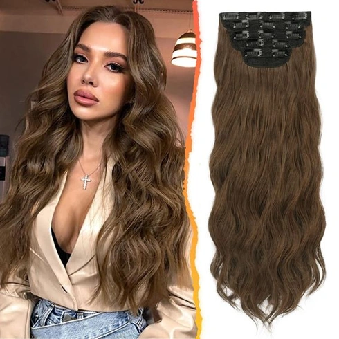 BARSDAR Clip in Extensions, 5 KS Dlhé vlnité Clip in Predlžovanie vlasov Silný prírodný mäkký