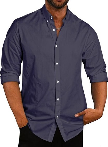Meilicloth Pánská košile s dlouhým rukávem Jednobarevná Bavlna Ležérní Slim Fit Pánské košile se