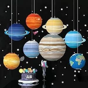 ZYOOO Balení 8 kusů 25 cm/10 palců planeta sluneční soustava dekorace do lucerny pro vesmírná