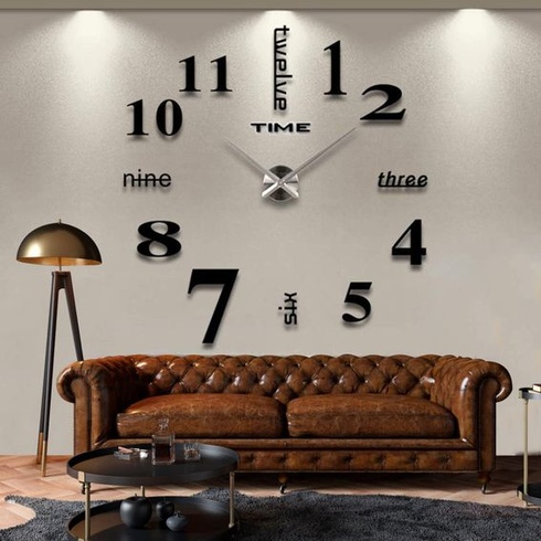 Asvert Nástěnné hodiny 3D Velké nástěnné hodiny DIY Moderní samolepky Vhodné do obývacího pokoje