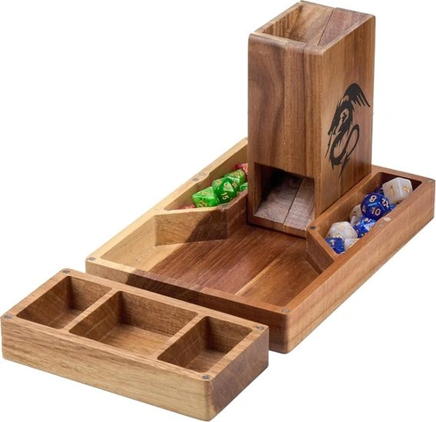 Magnetická dřevěná věž na kostky Tapeara s tácem pro Dungeons & Dragons - DND Accessories, tácek na
