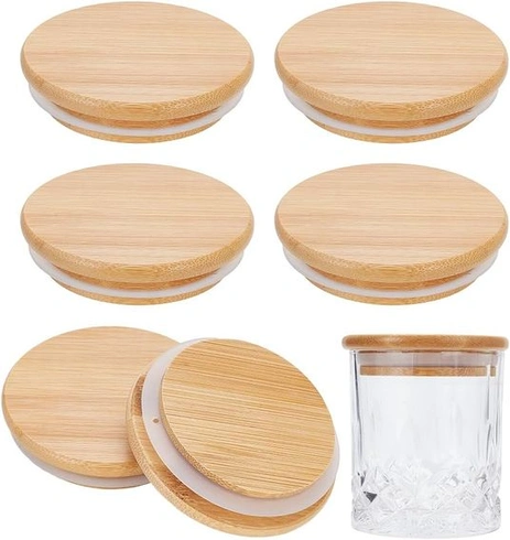 NBEADS 6 balení Mason Jar Bambusové viečka, 8,5 × 2 cm okrúhle uzávery fliaš s potravinárskym