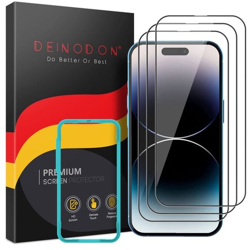 DEINODON Balení 3 ks celoobrazovkového pancéřového ochranného skla pro iPhone 14 Pro s křišťálově