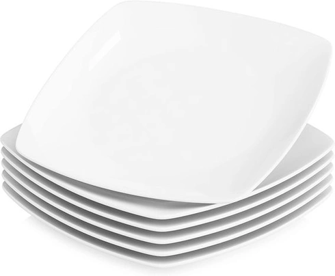 MALACASA, rad Julia, sada tanierov pre 6 osôb, moderná, 6dielna biela porcelánová jedálenská sada tanierov,