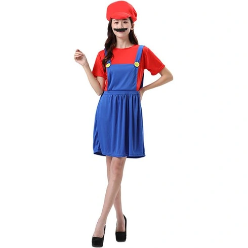 COXNSXX Costume de super plombier frères pour adulte/enfant avec chapeau et barbe pour cosplay et carnaval (fille verte, taille M COXNSXX Costume de super plombier frères pour adulte/enfant avec chapeau et barbe pour cosplay et carnaval (fille verte, taille M