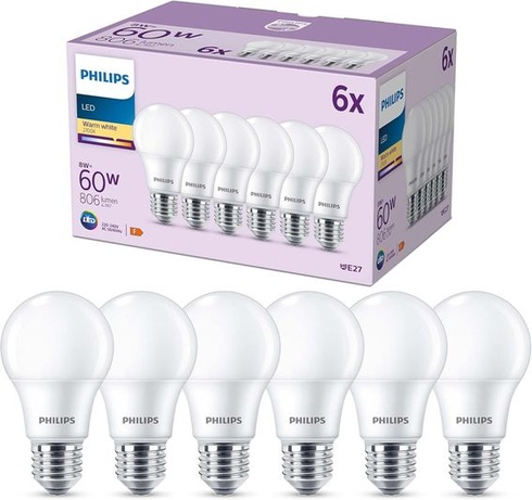 Philips 6-balenie E27 LED žiarovky, 60W, teplá biela