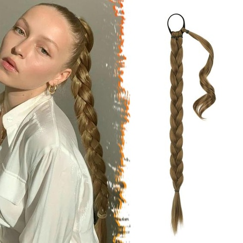 BARSDAR 76cm dlhý pletený cop predlžovací elastický rovný zavinovací vrkoč Predlžovanie vlasov