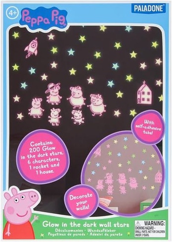 Samolepky na stenu Peppa Pig Glow in the Dark Oficiálne licencovaná dekorácia do spálne zahŕňa
