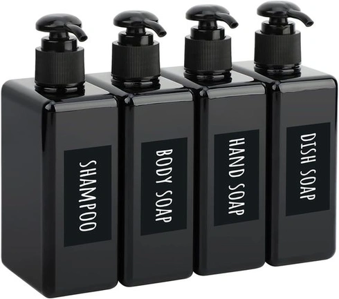 Segbeauty Lotion dávkovač štvorcový, 4 kusy 280ml sada čierneho dávkovača mydla s ručne písanými