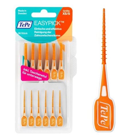 TEPE EasyPick - Medzizubné tyčinky + 1 vrecková nádobka, pre ústnu hygienu, veľkosť XS / S, oranžová,