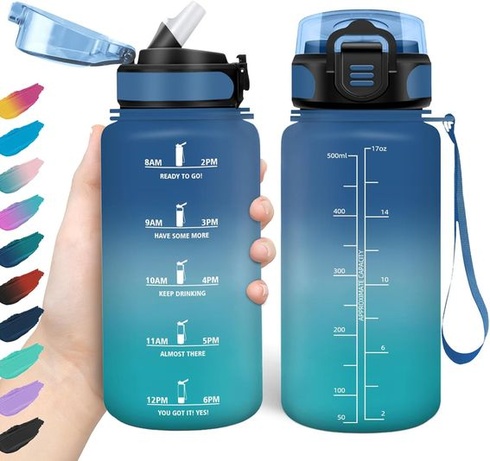Fľaša na pitie HoneyHolly 500 ml, nepriepustná, fľaša na vodu bez BPA, motivačná s časovým označením,
