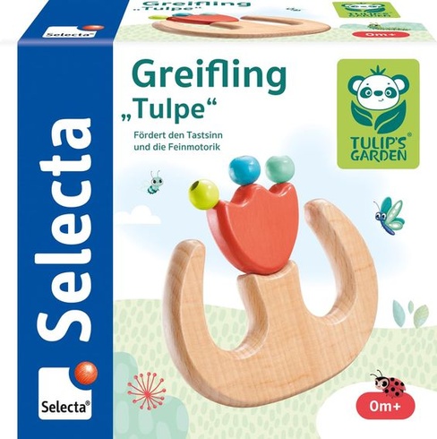Selecta 61074 Tulips Garden, uchopovací hračka tulipán, 9,5 cm, ze dřeva, barevné