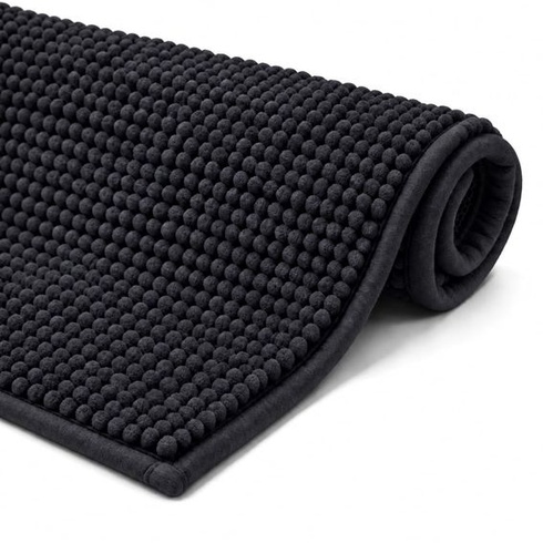 Homaxy chenille kúpeľňový koberec, kúpeľňová predložka, protišmyková, 50x80cm, čierna, 50 x 80 cm