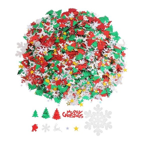 Vianočné konfety, fóliové konfety, snehové vločky, pentagram, Santa Claus, sob, vianočný stromček,