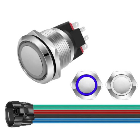 GUUZI 220V-230V/10A tlačítko s okamžitým rozepnutím NO/NC, vodotěsné, modrobílé, LED světlo,