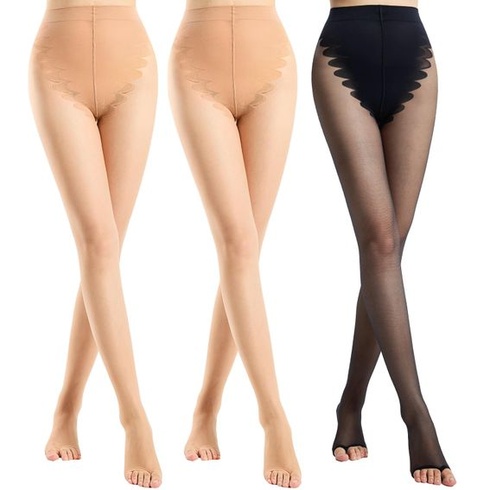 Dámske pančuchy bez prstov, veľkosti L-XL, čierne + telové