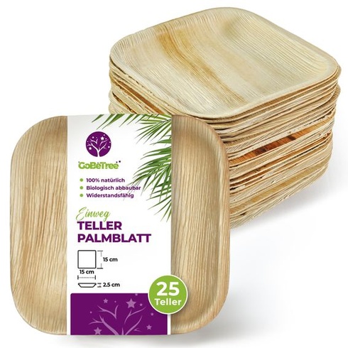 GoBeTree 25 jednorazových štvorcových tanierov z palmových listov 15x15 cm na dezert