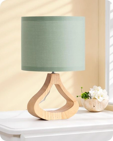 LED noční lampička EDISHINE, dřevěná základna ve tvaru lahve, šedozelená