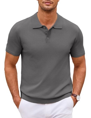 Pánské pletené polo tričko COOFANDY s krátkým rukávem, ležérní pánské polo tričko s knoflíky,
