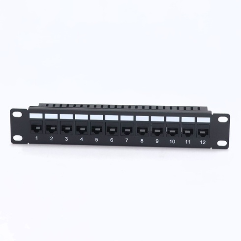 12portový patch panel GeeekPi Cat6, 1U pro 10palcové racky – modulární panel s Keystone spojkami a