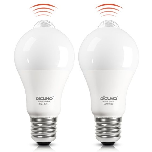 LED žárovka DiCUNO E27 s PIR pohybovým senzorem, 12W, studená bílá 5000K, balení po 2 ks