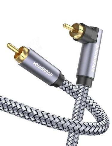 RCA kabel pro subwoofer 8m, 90° RCA konektor, 75 ohmů, pozlacený 24K zlatem, šedý - 1x 90° RCA