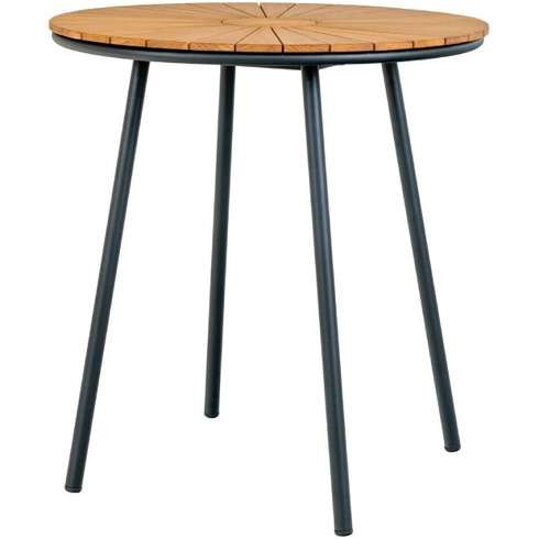 Záhradný stolík Cleveland, teaková doska, Ø70 cm, čierna/prírodná - B