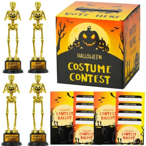 Súťaž o halloweenske kostýmy JOYIN, darčeky k večierku, volebná urna so 4 trofejami v tvare kostry a