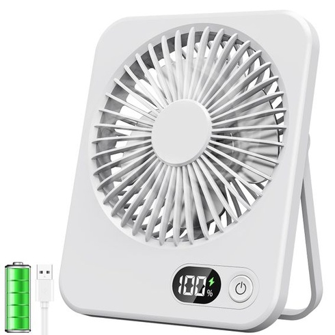 USB stolní ventilátor, malý 2500mAh napájený baterií, tichý mini stolní ventilátor s LED displejem,