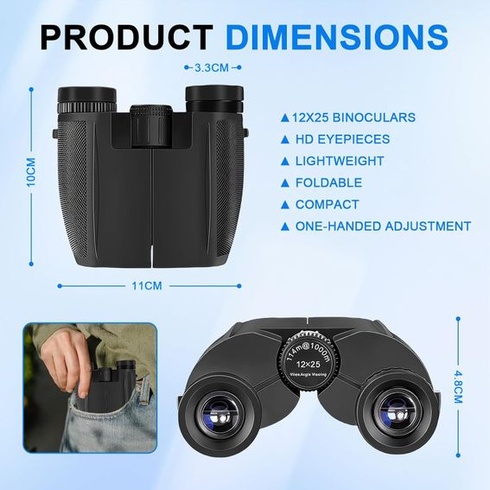 Kompaktní dalekohled flintronic 12x25, HD dalekohled pro děti i dospělé, BAK4 HD hranol + objektiv