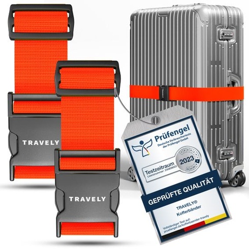 Travely® Prémiový popruh na batožinu - Dobre viditeľný a bezpečný - Obsahuje 2 menovky - Ideálne