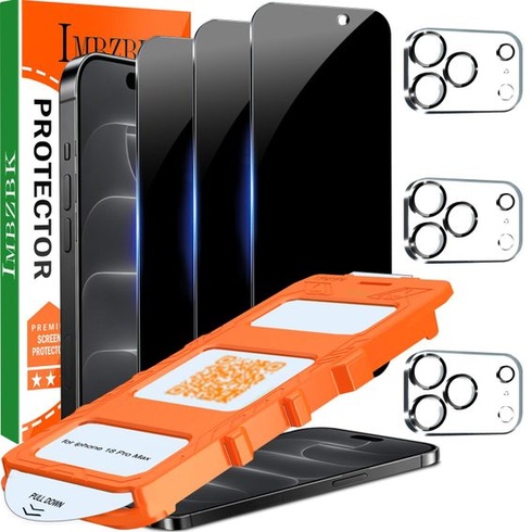 Ochranné tvrzené sklo IMBZBK pro iPhone 18 Pro Max, balení 3+3 kusů, pro iPhone 18 Pro Max - černé,