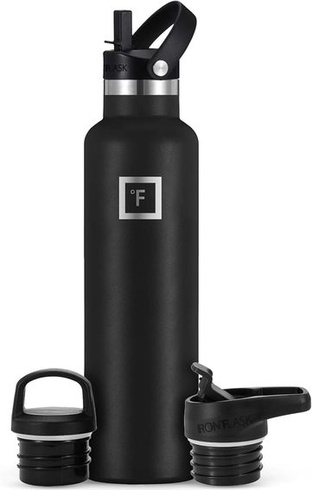IRON °FLASK Nerezová láhev na vodu se 3 víky - nepropustná termoska - Dvoustěnná izolovaná kovová