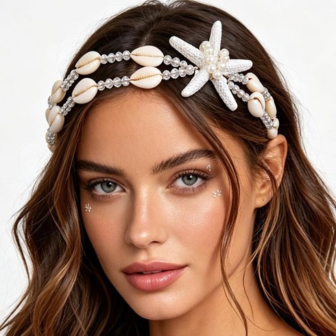 Hviezdice, mušle, boho plážová čelenka, módny vlasový doplnok pre ženy